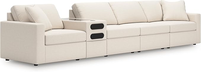 Signature Design by Ashley Modern Modmax Stain Resistant 5-Piece Sectional with Reversible Cushion and Built-in Speaker, Beige