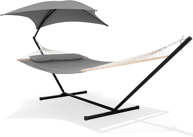 SUNCREAT Hammocks for Outside with Stand, Porch Hammock and Stand, 475 lbs Capacity, Patent Pending, Light Gray by SUNCREAT
