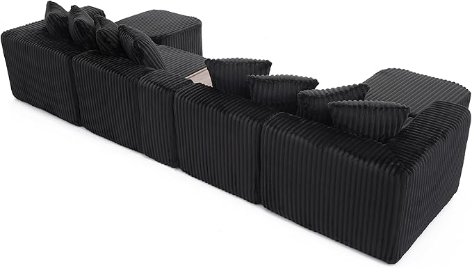 Oversized Cloud Modular Sectional Sofa Boneless Couch with Movable Ottomans,Free Combination Memory Foam Floor Couch with Charging Port & Cup Holders for Living Room | Coffee Table Board, Wireless Charge, No Assembly