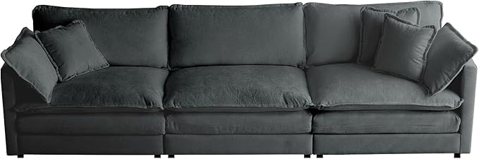 KEIKI Combination Sofa, Upholstered 3 Seater Couch, Oversized Sectional Sofa with Reversible Ottoman for Living Room Bedroom Office, Gray