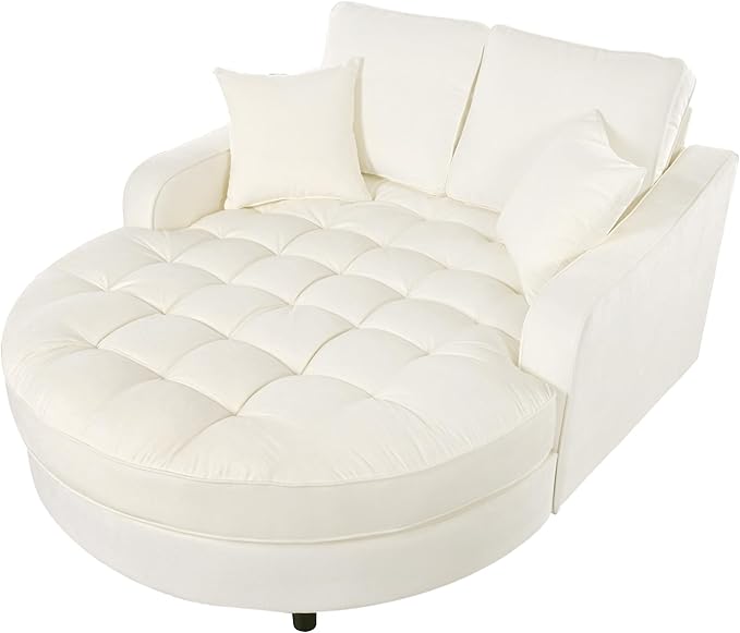 55" Oversized Chaise Lounge Indoor Chenille Upholstered Cozy Lounger Sofa Bed Sleeper Couch Daybed , Extra Wide Deep Seat Padded Sofabed with 9" Thicked Cushions and Throw Pillows for Living Room