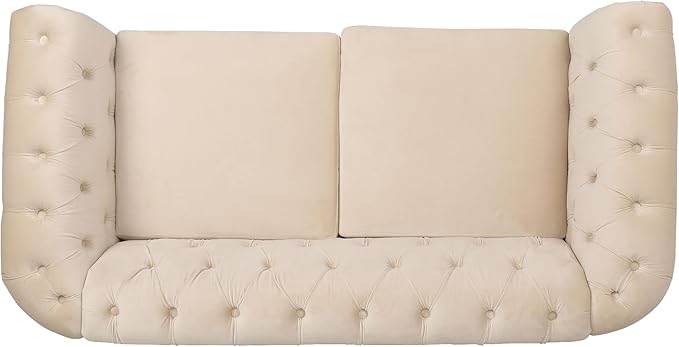 LEVNARY Velvet Sofa, Chesterfield Tufted Upholstered 2 Seater Couch, Modern Loveseat Couch Classic Furniture for Living Room Bedroom (Beige)