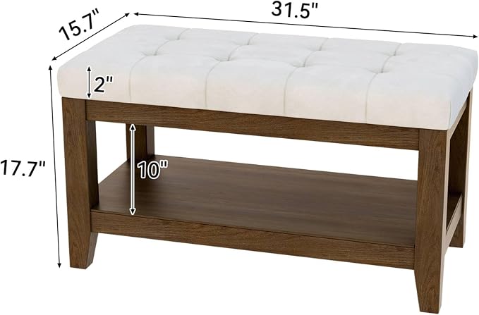 ABHENG Solid Rubber Wood Shoe Bench, Soft Chenille Material Upholstered Seat, 770LB Load Capacity, Multi-Storage for Entryway/Bedroom/Living Room, Vintage Style, 31.5"x15.7"x17.7", White,UASND66W - Image 2