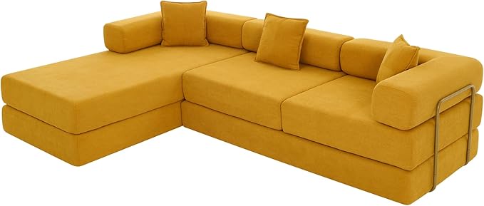 Eafurn L Shaped Convertible Sleeper Sofa Bed King Size Sleeper Sofabed, 7-in-1 DIY Combination Corduroy Folding Mattress Couch with Fixed-Shape Frame, Boneless Floor Sofa Couch