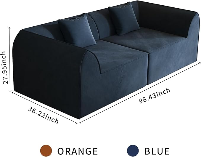 KEIKI 98.43'' Sofa Bed with Rectangle Pillow & Cushions, 2-Seater Convertible Chair, Folding Memory Foam Floor Couch & Sleeping Mattress, Modern Fabric Sleeper Sofa for Bedroom & Living Room, Blue