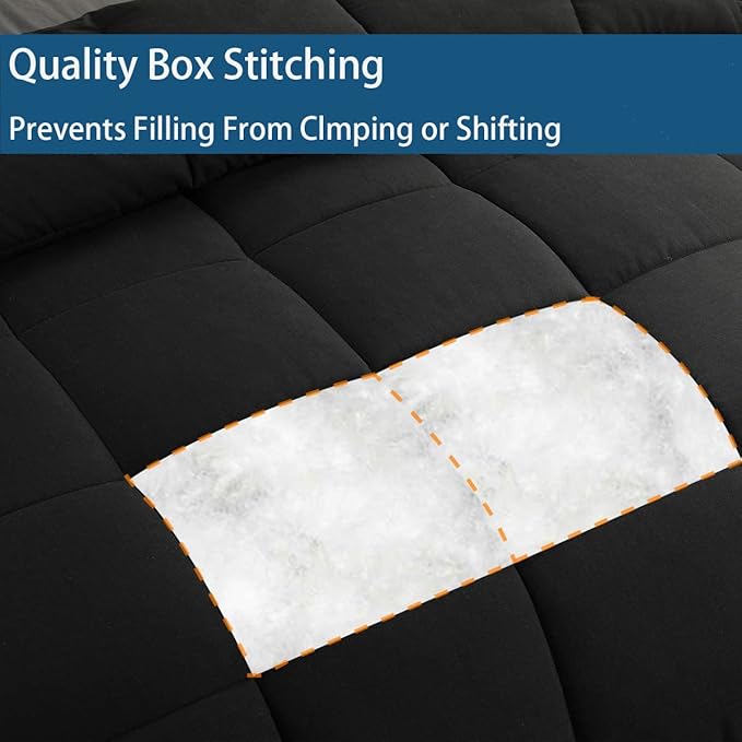 Cozynight Down Alternative Comforter-All Season Queen Comforters Duvet Insert with Corner Tabs-Breathable-Box Stitched Reversible Black Comforter 90x90 inches