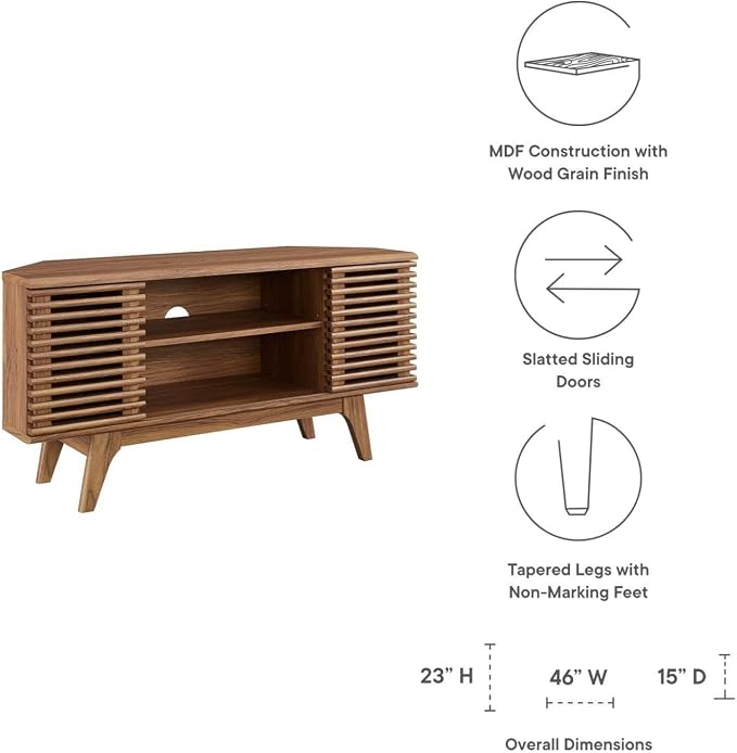 Modway Render Mid-Century Modern Low Profile Corner Media TV Stand in Wal, 15 x 46 x 23 - Image 9