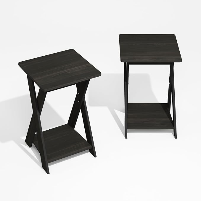 Furinno Modern Simplistic Side Table Set of 2, X-Legs End Table with Open Shelf, Criss-Crossed Night Stand, Bedside Table, for Living Room, Bedroom, Black Espresso - Image 6