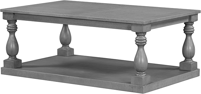P PURLOVE Solid Wood Coffee Table,Modern Farmhouse Coffee Table/Center Table with Storage Rectangle for Living Room,Gray