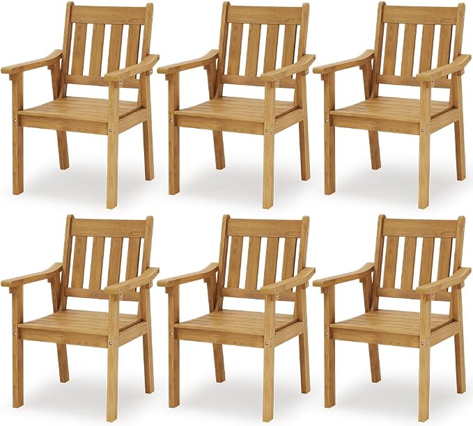YEFU Patio Dining Chairs Set of 6: All Weather Outdoor Dining Chairs with Wide Curved Seat and Backrest - Outdoor Furniture Plastic for Outside Backyard/Garden/Porch/Deck 350lbs Capacity Teak by YEFU