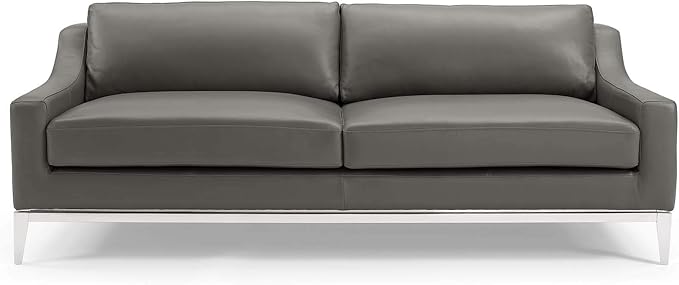 Modway Harness 83.5" Leather Sofa in Gray with Stainless Steel Base