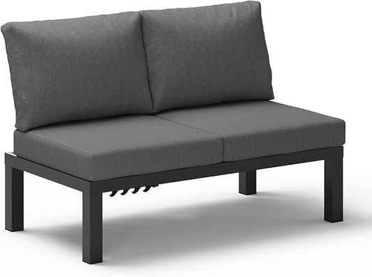 Aluminum Outdoor Patio Sofa Set, 2 Seats Modular Sectional Reclining Loveseat Sofa with Adjustable Backrest & Removable Cushions, All-Weather Conversation Sets for Garden & Yard, Graphite