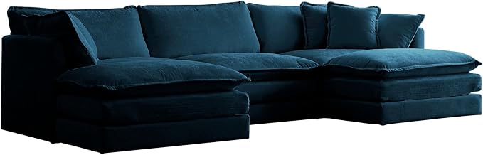KEIKI Combination Sofa, Upholstered 5 Seater Couch, Oversized U Shaped Sectional Sofa with Reversible Ottoman for Living Room Bedroom Office, Blue