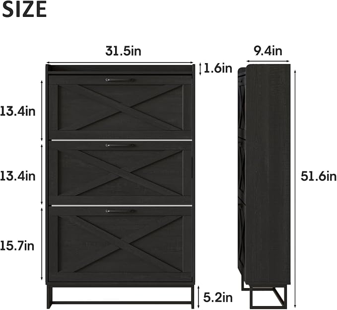 Maupvit Shoe Storage Cabinet with 3 Flip Drawers, Freestanding Organizer with Metal Legs for Entryway, Narrow Shoe Rack Cabinet, Black - Image 2