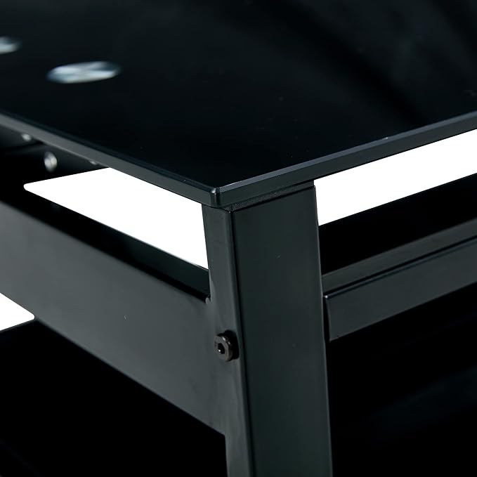 IANIYA Lift Top Coffee Table, Black Tempered Glass Coffee Tables with Storage Space and Open Shelves, Small Rectangle Lift Tabletop Living Room Center Table for Home Office