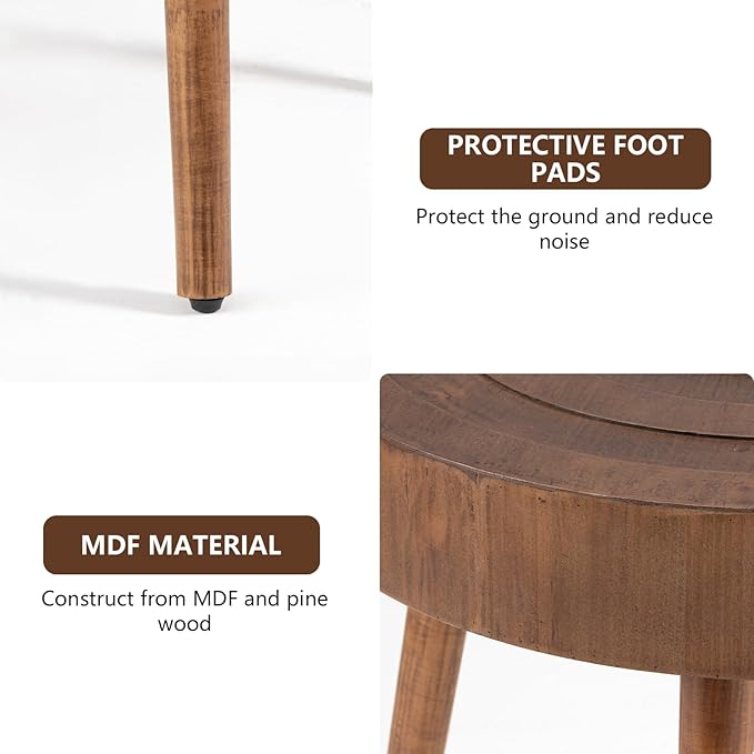 COSIEST Round Coffee Table Set of 2, Nesting Tables with Circle Pattern, Modern End Table for Living Room, Farmhouse, Brown