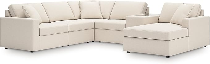 Signature Design by Ashley Casual Modmax Stain Resistant U-Shape Left-Arm Facing 6-Piece Sectional with Chaise, Storage Console and Reversible Cushion, Beige