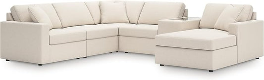 Signature Design by Ashley Casual Modmax Stain Resistant U-Shape Left-Arm Facing 6-Piece Sectional with Chaise, Storage Console and Reversible Cushion, Beige