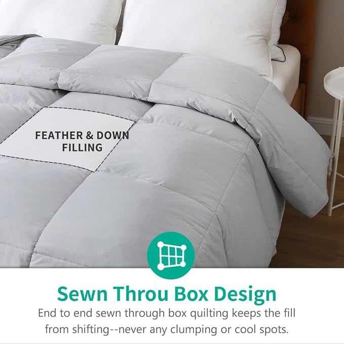 APSMILE King Size Feather Down Comforter - Ultra Soft All Seasons Grey Organic Cotton Duvet Insert Medium Warm Quilted Bed Comforter with Corner Tabs (106x90, Cloud Grey)