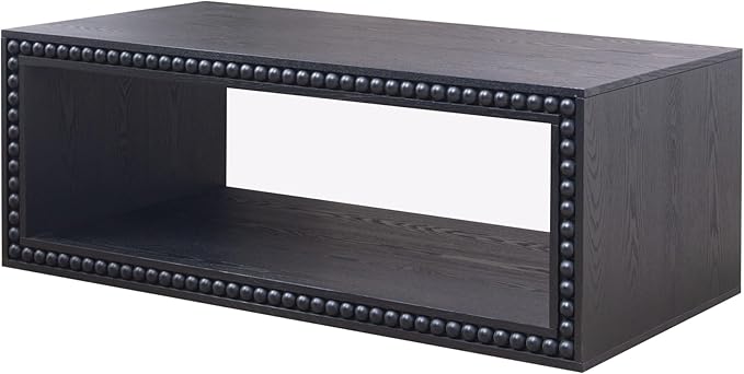 Rectangular Coffee Table with Real Wood Beads, Rustic Wooden Center Table with Open Storage Shelf, Farmhouse Tea Table for Living Room Apartment Office,47.6" L x 23.7" W x 17" H