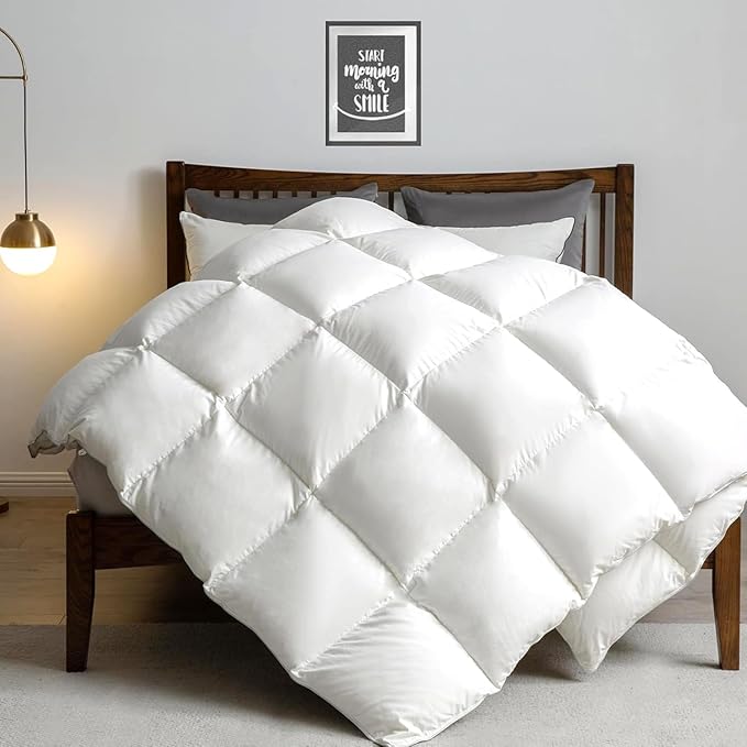 APSMILE Down Comforter Queen Size, All Season Duvet Insert, Ultra-Soft High Fill-Power Bedding Comforter, Fluffy Medium Warm Hotel Collection with Corner Tabs, 90x90, White