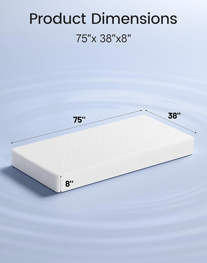Firm Twin Mattress 8 Inch, High Density Foam Mattress in a Box for Back Pain Relief, Pressure Relief Cool Sleep with Gel Memory Foam, Removeable Fiberglass Free Cover, CertiPUR-US Certified 75''x38''