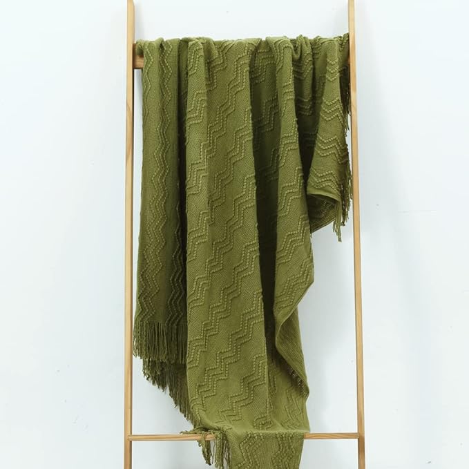 CREVENT Knitted Decorative Throw Blanket for Couch Sofa Chair Bed???Soft Warm Cozy Light Weight for Spring Summer Fall (50''X60'' Avocado Green Christmas Green)