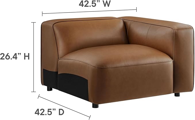 Modway Auren Vegan Leather 4 Piece Modular Sofa in Coffee - Faux Leather 3 Seater Sectional - Comfy Modern PU Leather Sofa with Ottoman - Oversized Mid Century Modern Couch for Living Room