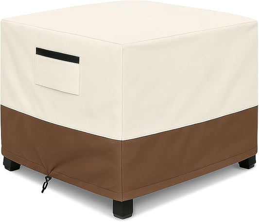Waterproof Patio Ottoman Cover, Square Outdoor Side Table Furniture Cover with Padded Handles, 600D Heavy Duty Windproof All-Weather Patio Furniture Cover,UV Resistant, 32 x 32 x 18 Inch, Beige&Brown by Unknown