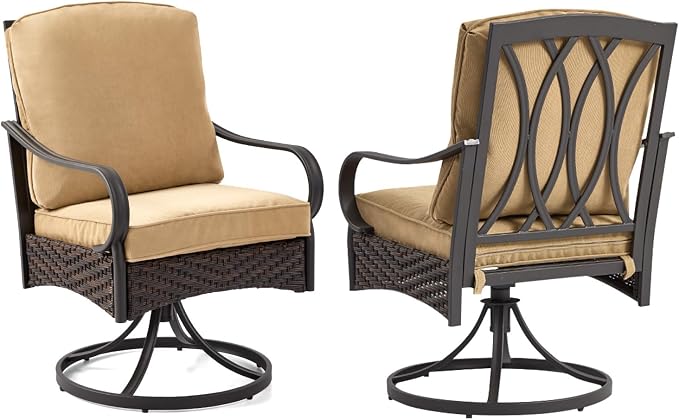 EROMMY Patio Swivel Chairs Set of 2, Outdoor Swivel Chairs with Cushion, Patio Dining Chairs for Garden, Patio, Backyard and Balcony, Khaki - Image 8
