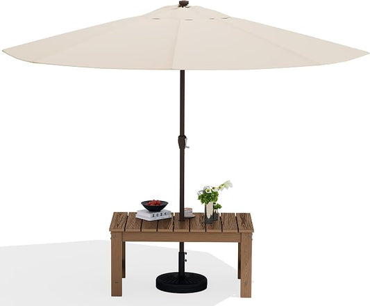 SERWALL Outdoor Coffee Table with 9FT Umbrella, HDPE Patio Coffee Table for Outside, Rectangle, Brown(Not Include Umbrella Base) by SERWALL