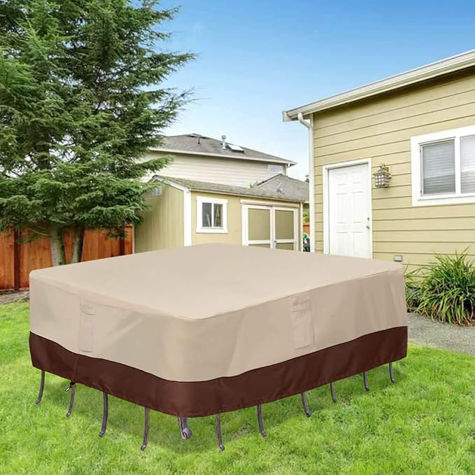 Vailge Waterproof Patio Furniture Set Cover with Padded Handles, Patio/Outdoor Table Cover, Patio/Outdoor Dining Square Table Chairs Cover(Large,Beige & Brown) - Image 8
