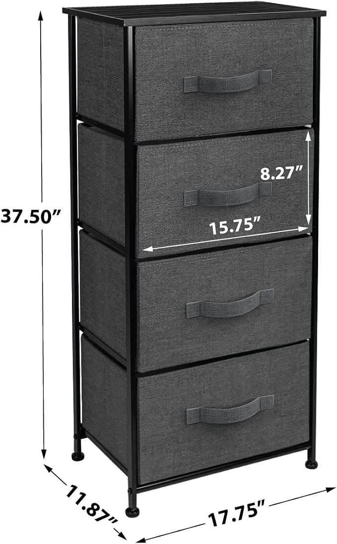 Sorbus Nightstand with 4 Drawers - Bedside Furniture & Night Stand End Table Dresser with Steel Frame, Wood Top, Easy Pull Fabric Bins for Home, Bedroom Accessories, Office & Dorm - Image 3