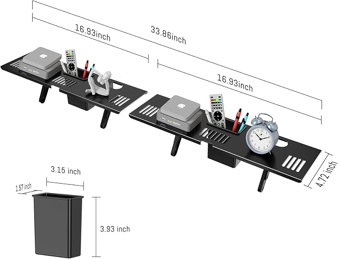 CABTE Adjustable Steel TV Top Shelf, Floating TV Stand, Universal Monitor Shelf for Soundbar, Game Console, Cable Box, Router Shelves (33.86"x4.7" with Boxes) - Image 2