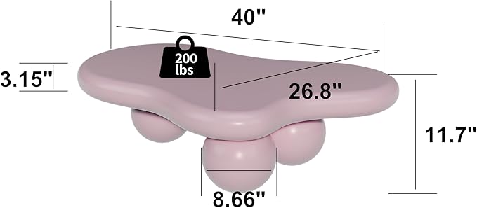 40" Cloud Coffee Table for Living Room Irregular Coffee Table Modern Low Coffee Tables Cute Center Table with 3 Ball Legs for Small Space Apartment Cream Pink