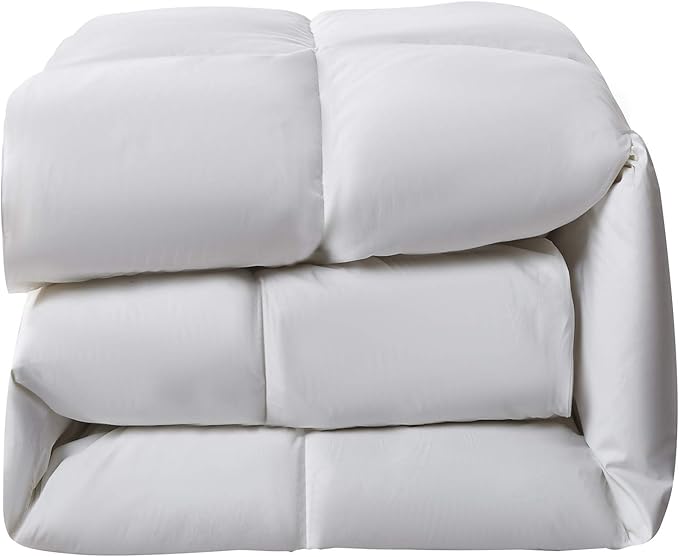 Serta Down Fiber Comforter Queen Size-Extra Warmth Duvet Insert, Luxury Fluffy Bed Comforter 100% Cotton 300 Thread Count Shell, Down Feather Fiber 500 Fill Power with Corner Taps, White 90x90inch