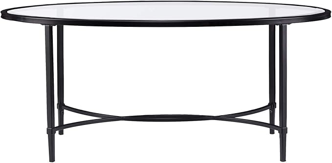 SEI Furniture Quinton Metal/Glass Oval Cocktail Table - Black, 45 in x 25 in x 19 in