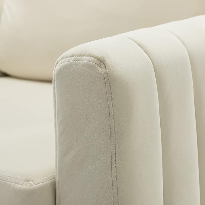 HULALA HOME Velvet Accent Club Chair, Modern Velvet Armchair Upholstered Accent Club Sofa Chair with Gold Metal Legs Mid-Century Barrel Leisure Comfy Reading Armchair, Ivory