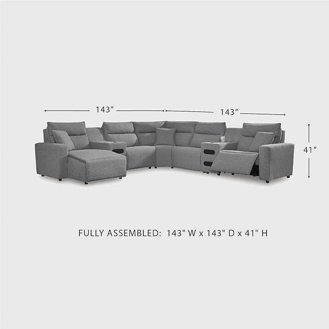 Signature Design by Ashley Modern ModMax II Stain Resistant U-Shape Right-Arm Facing 7-Piece Power Reclining Sectional with Chaise and Adjustable Headrest, Gray