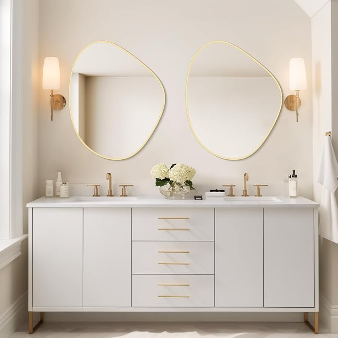 WallBeyond Asymmetrical Mirror, Irregular Wall Mirror for Bathroom, Abstract Wall Mirrors Decorative for Bedroom Living Room Entryway Hall, Mirrors for Wall Decor 28" H x 23" W, Gold - Image 3