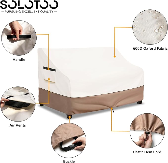 Outdoor Couch Cover Waterproof Heavy Duty Patio Furniture Covers, 76W x 32.5D x 33H Inches 3 Seater Outdoor Sofa Cover (Beige) - Image 4
