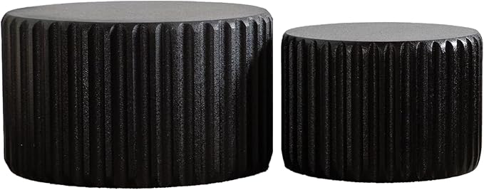 kevinplus 46.46'' White Round Coffee Table Set of 2, Modern Circle Fluted Drum Nesting Elegnant Coffee Table for Living Room, No Assembly, Black