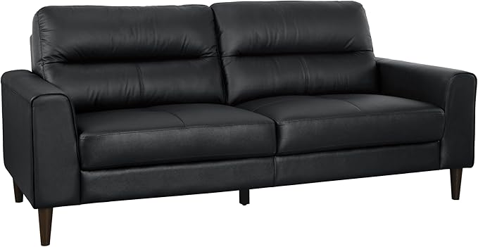 Lexicon 2 Piece Living Room Furniture Sets, Top Grain Leather Leather Match Living Room Sofa Set, Track Arm, Solid Wood Legs, Comfy Couches Including Loveseat & Sofa, 2 Pieces, Black