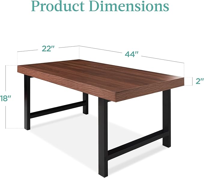 Best Choice Products 44in Modern Coffee Table Butcher Block Top Large Accent Table, Rectangular Wood Industrial Rustic Coffee Table for Living Room w/ 2in Metal Legs, 3in Tabletop - Brown