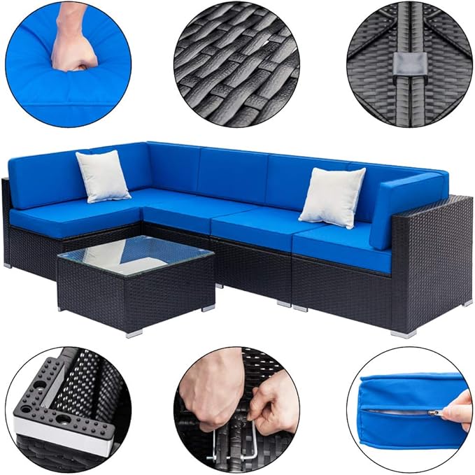 Outvita Outdoor Patio Conversation Sets, 7 Pieces PE Rattan Sofa Wicker Patio Furniture Sets with Washable Cushions Outdoor Indoor Use Backyard Porch Garden Poolside