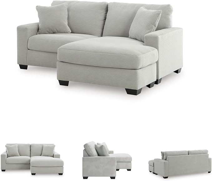 Signature Design by Ashley Ammon Contemporary Anti Sag Sofa Chaise with Loose Seat Cushion and 2 Accent Pillows, Light Gray