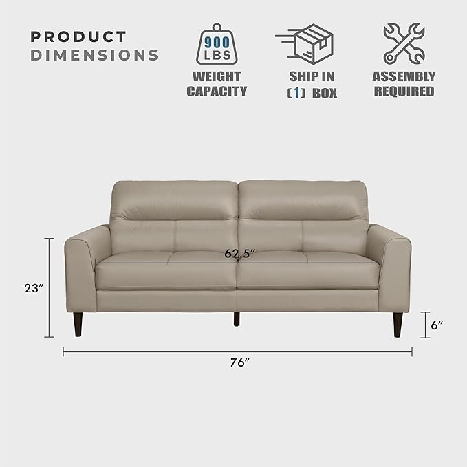 Lexicon Leather Match Couch Sofa, Modern Oversized Sofa, Solid Wood Legs, Top Grain Leather 3 Seater Couch for Living Room, Bedroom, Office, Apartment, Waiting Room, Latte