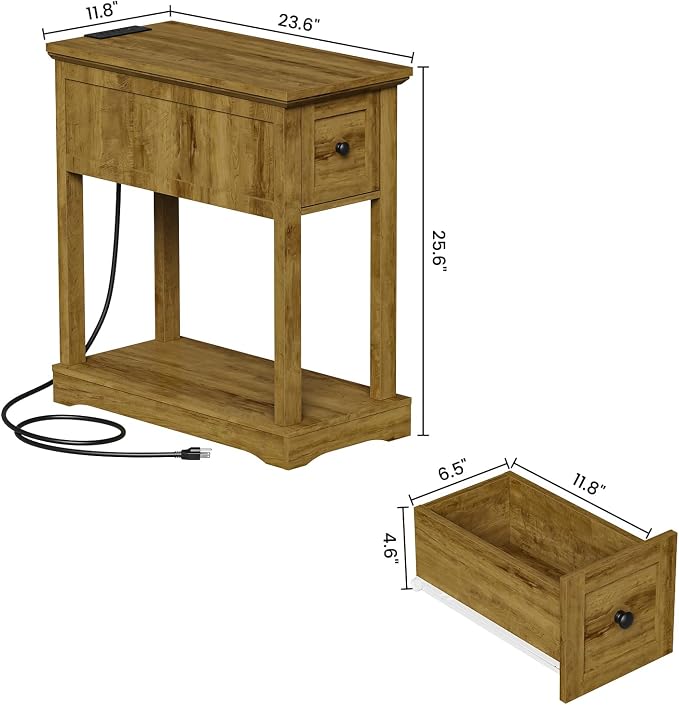 Nightstand Set of 2 with Charging Station, Side Table with Storage, Thicken Base, for Bedroom, Brown - Image 3