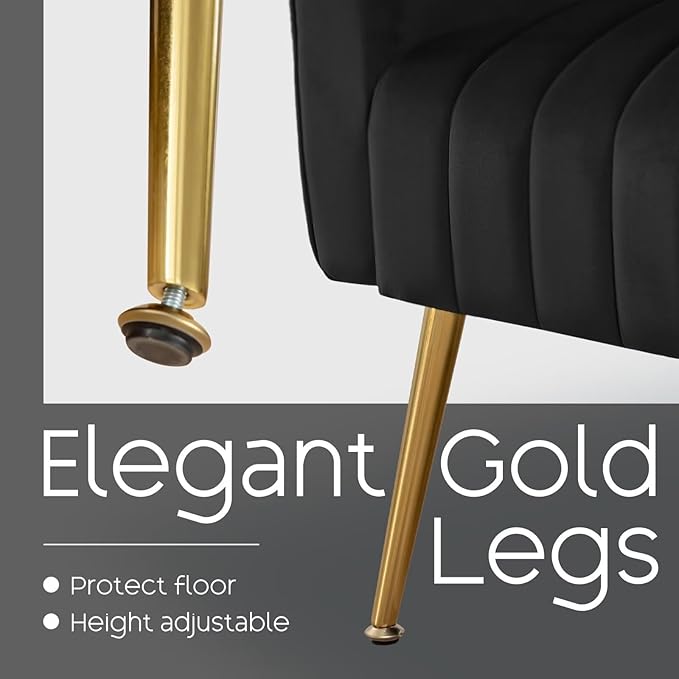 Accent Chairs Set of 2,Upholstered Living Room Chair with Lumbar Pillow, HighBack ArmChair with Metal Legs, Single Sofa Wingback Reading Chair For Bedroom, Apartment, Small Spaces Velvet Black