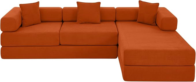 Eafurn L Shaped Convertible Sleeper Sofa Bed King Size Sleeper Sofabed, 7-in-1 DIY Combination Corduroy Folding Mattress Couch with Fixed-Shape Frame, Boneless Floor Sofa Couch